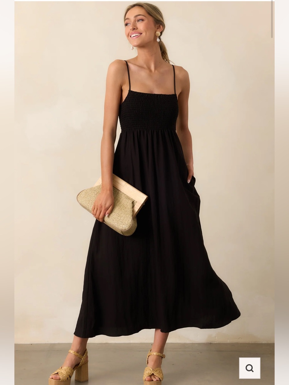 Z Supply Black Smocked Waist Midi Dress - Picture 4 of 11